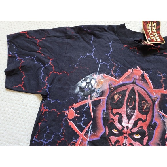 Vintage NOS NWT Star Wars Episode 1 electric Darth Maul Full front Print Shirt,L - Picture 5 of 8